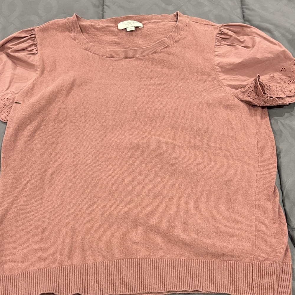 LOFT Dusty Pink Puff Sleeve Top